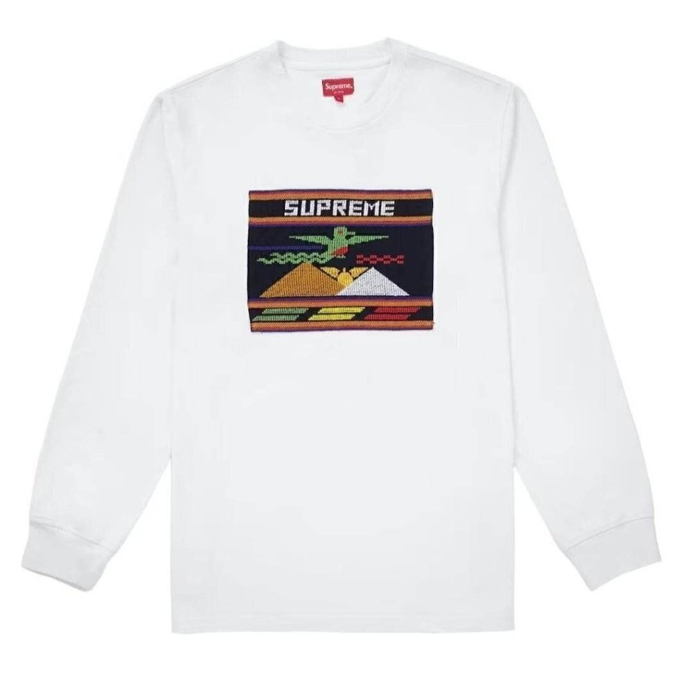 SUPREME Spellout T Shirt Size‎ Medium Needlepoint Patch Embroidered White NEW